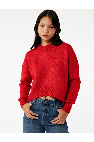 Koton Long Sleeve Crew Neck Asymmetric Cut Sweater