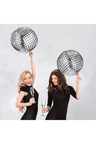 partidolu 25X25 cm Hologram Print Silver Color Mini Size Disco Ball Balloon 2 Pieces New Year Retro