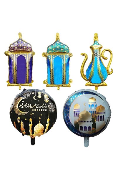 partidolu Ramadan Themed Shaped and Round Model 45 cm Foil Balloon 5 Pieces