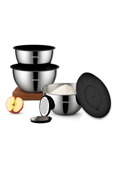 Amboss Set bol pentru amestecare din oțel inoxidabil din satin 9 piese - negru