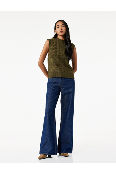 Koton Sleeveless Stand Collar Textured Knitwear Sweater