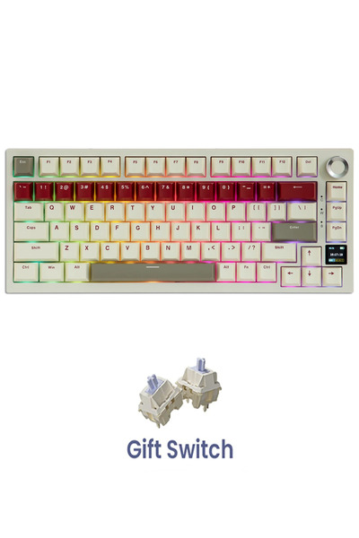 Ajazz AK820 PRO Mekanik Oyun Klavyesi,3 Modlu TFT Renkli Ekran ve CNC Düğmeli 81 Tuş,RGB Aydınlatma