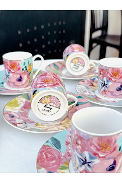 Lucky Art 100 ml 6-Teiliges China-Kaffeetassen-Set Mit Pfingstrosenmuster