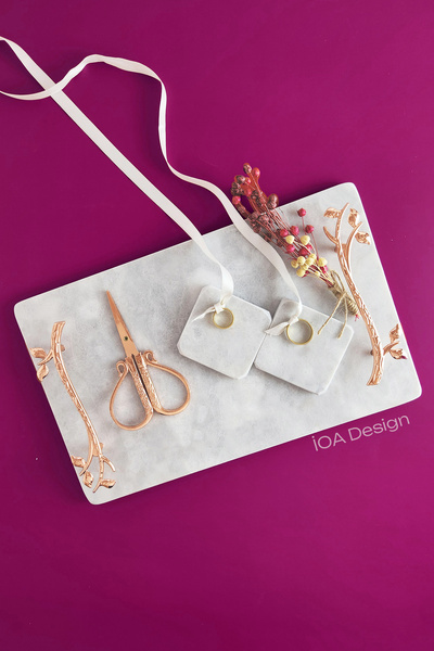 ioadesign SET DE 6 BUCĂȚI - Set de marmură fină din acacia reală/ Set tavă de logodnă - Mâner trandafir