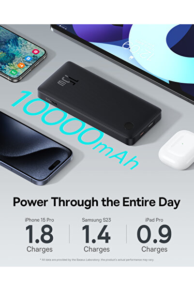 Baseus Airpow Lite Power 15 W 10.000 mAh Hızlı Şarj Powerbank – USB & Type-C, Siyah