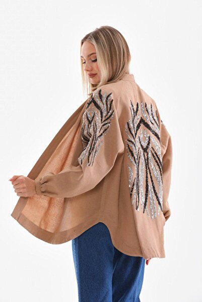 MODAJİN Dadali Nakışlı Kimono Vizon