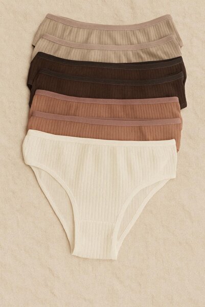 NIA UNDERWEAR 7’li Ribana Dokulu Fitilli Bikini Kesim Kadın Külot Seti - Soft Renkler