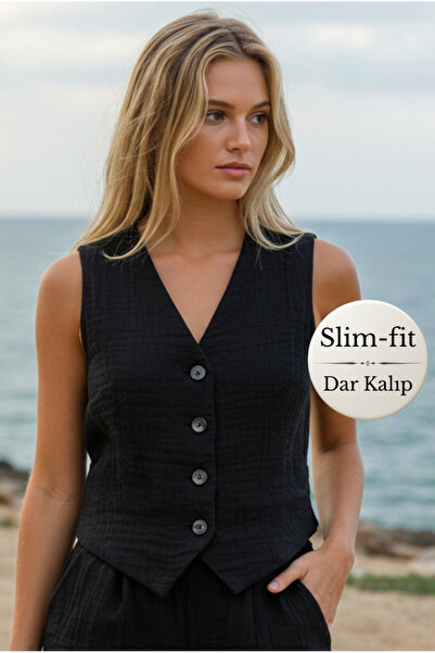 Combattente Organik Müslin Yelek - 2 Kat Müslin Naturel Doğal - Naturel Doğal-oeko Tex Sertifikalı Kumaş