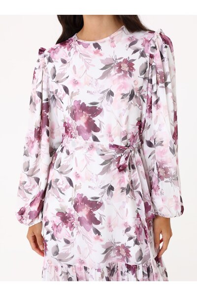 Refka Φόρεμα Hijab σιφόν με λουλούδια - Dusty rose - Refka