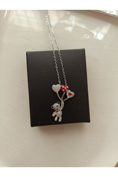 Kudi balon tutan mini taşlı küçük ayıcıklı kolye
