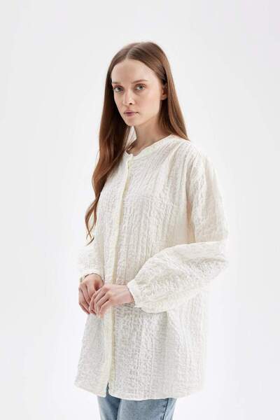 DeFacto Relax Fit Gofre Dokulu Uzun Kollu Tesettür Gömlek Tunik D4145AX25SP
