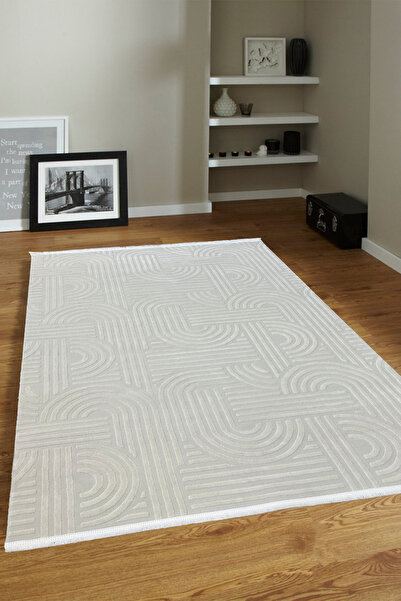 ünalcarpet 4 Metrekare - 6 Metrekare Bambu Tarz Modern Dokuma Salon Oturma Odası Mutfak Halısı Antialerjik Bej