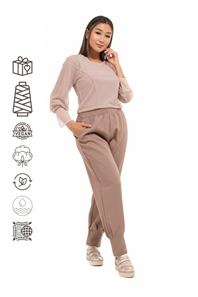 Oppland Kadın Beli Lastikli Pantolon Cepli Havuç Paça Krep Hürrem Kumaş Rahat...