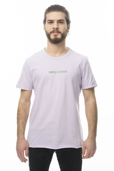 Mood Lab Tricou pentru bărbați Basic Slogan Printed Liliac