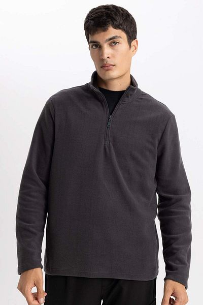 DeFacto Φούτερ Fleece με μισό φερμουάρ με ψηλό γιακά με κανονική εφαρμογή