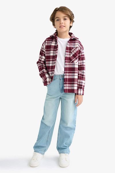 DeFacto Αγόρι Oversize Φαρδύ κολάρο πόλο με καρό μακρυμάνικο πουκάμισο F1435A825AU