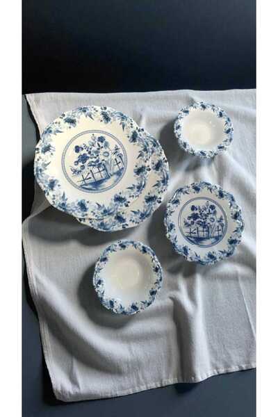 Akayev Porcelain Blue Dream 8 Piece Breakfast Set for 4 People