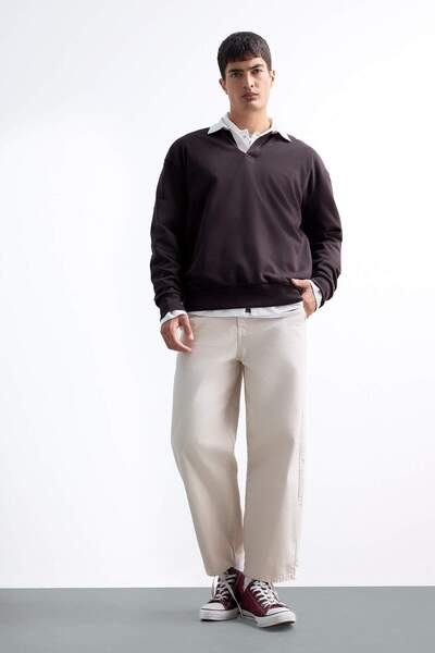 DeFacto Світшот Boxy Fit з коміром поло Basic Duz Sweatshirt E6523AX24WN