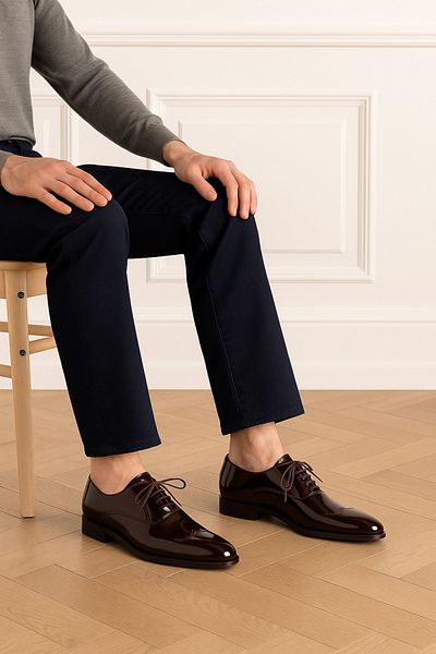 Deriderim Brown Patent Leather Genuine Leather Men's Classic Shoes