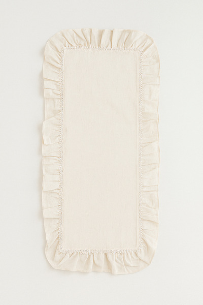Kitchen Damys İçi Dantelli Ekru Fırfırlı Runner 30x120 cm | Klasik & Bohem Masa Örtüsü