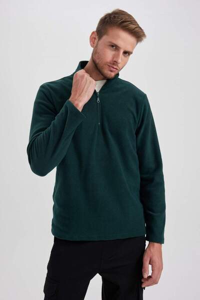 DeFacto Regular Fit Zippered High Collar Half Zipper Fleece Sweatshirt