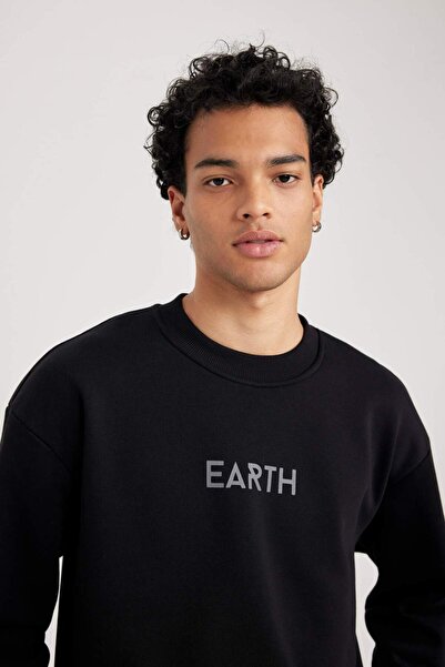 DeFacto Φούτερ με στάμπα με λαιμόκοψη Boxy Fit V5306AZ24AU