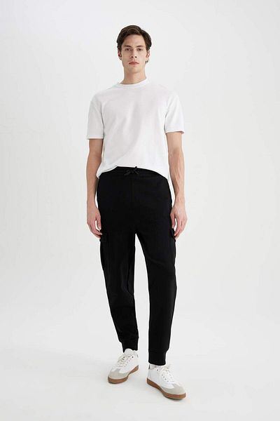 DeFacto Oversize Wide Fit Jogger Sweatpants Pique Cargo με τσέπες μέση με κορδόνια ελαστικό πόδι C4043AX24SP