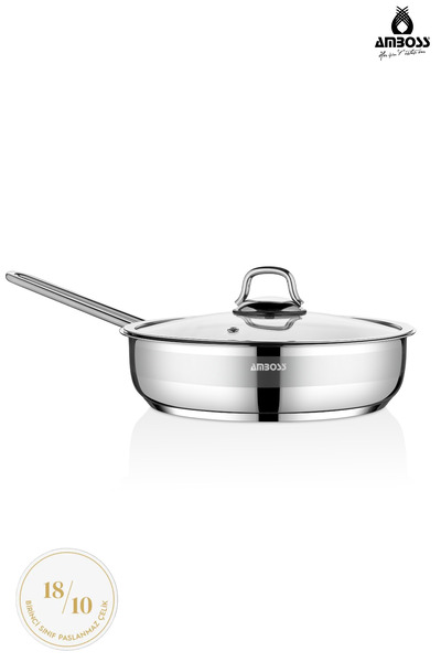 Amboss Saphire Paslanmaz Çelik 22 cm Cam Kapaklı Çelik Tava