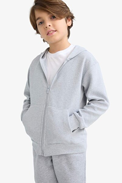 DeFacto Boy's Gray Hooded School Cardigan T7468A623Au