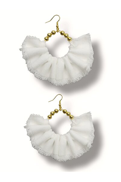 maia أقراط متدلية على شكل حلقة ذهبية اللون للسيدات - تصميم مطرز من قماش الدني...