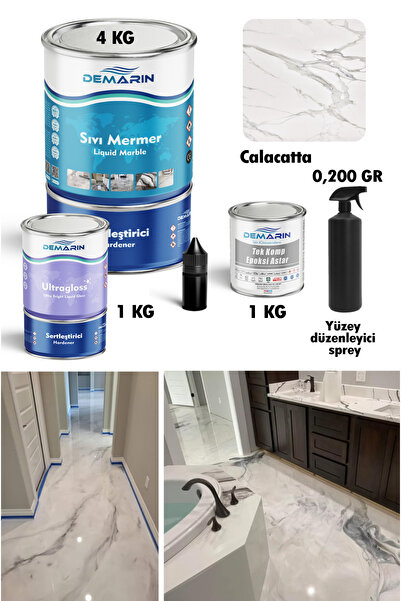 Demarin Çift Bileşenli Solventsiz Sıvı Mermer, Liquid Marble Tezgah Yenileme Kiti Takım