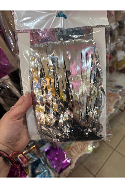 Deniz Party Store PÜSKÜLLÜ PARLAK METALİZE GÜMÜŞ MASA ETEĞİ KULLANAT 75X360 CM (iki tarafı renklidir.)