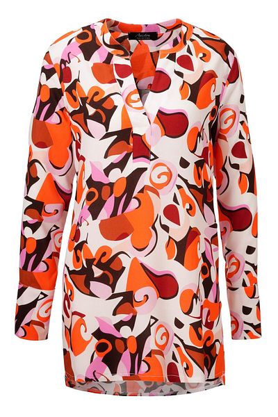 Şans Women's Plus Size Colorful Side Slit Cuff Long Sleeve V-Neck Long Tunic 65N39100