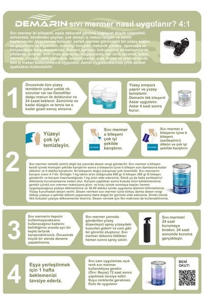 Demarin Çift Bileşenli Solventsiz Sıvı Mermer Liquid Marble (TEZGAH, ZEMİN BOYASI)