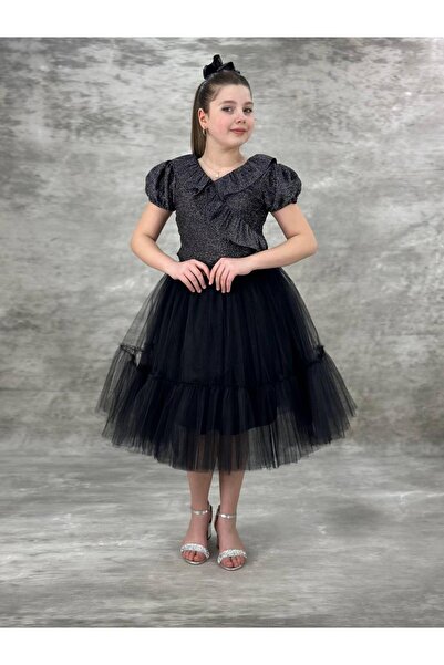 BİLGEN Style KIZ ÇOCUK ESLEM SİMLİ FIRFIR DEKOLTE ŞIK ELBİSE 10-13 YAŞ