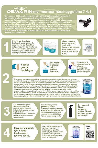 Demarin Çift Bileşenli Solventsiz Sıvı Mermer Liquid Marble (tezgah, Zemin Boyası)