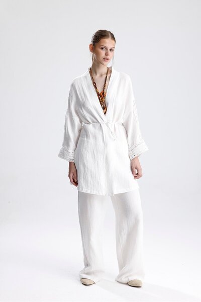 VAPUR TEKSTİL Stripe Garnished Muslin Double Set