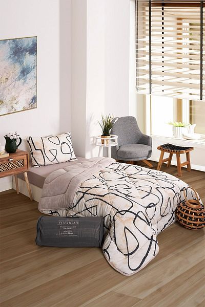 Sudemhome Single Double Sided Luxury Welsoft Elite Quilt Soft Fleece Quilt Pillow Case Effect Beige