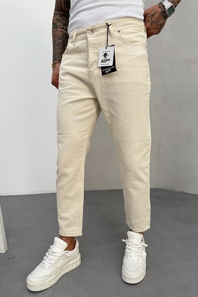 MADZEYMODA Men's Boyfriend Mold Denim Fabric Beige Jean Jeans Trousers Mz0444