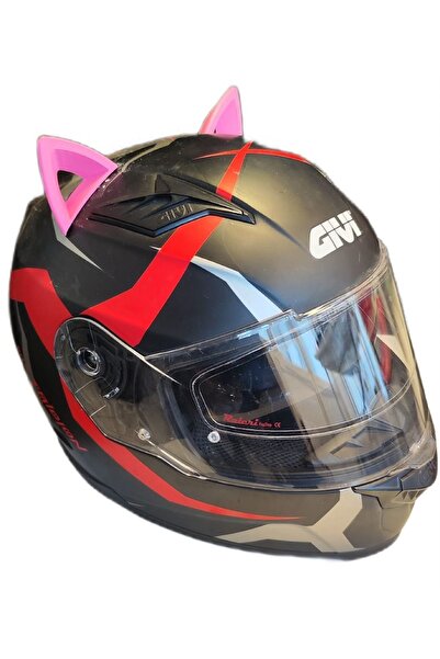 3dfabrick Kask Süsü -3 Lü Set Kedi Kulağı,kask Boynuzu Ve Rüzgar Tutmaz Kedi Kulağı Sağ Sol Takım Pembe