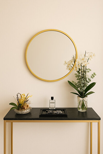 Ersan Dizayn 60 Cm Gold Metal Çerçeve Dekoratif Yuvarlak Ayna