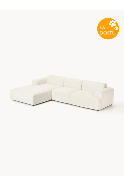S Home Design Concept Molly Köşe Koltuk Sol Köşe, Teddy Beyaz 290x185 cm (Pat...