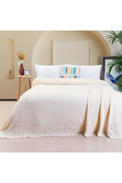 Püskül Tekstil Luxury Muslin Bedspread Double Extra Large - Soft, Thin Pique, Summer Throw Blanket