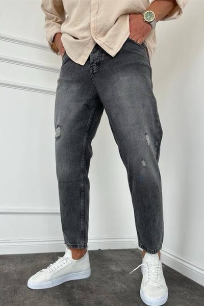 MADZEYMODA Boyfriend Mold farmer szövet férfi szakadt részletek füstölt Jean farmer nadrág KE-273
