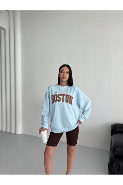 moda paketi Crew Neck Front Printed Oversize 2 Thread Sweatshirt