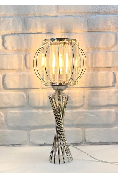 365GUNSERİSONU Modern Decorative Chrome Metal Leg Auger Model Crystal Stone Hat Lampshade Table Lamp