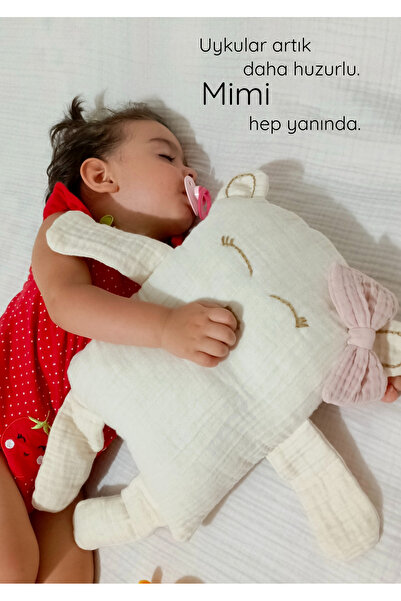 Lawon Çocuk Bebek Müslin Uyku Arkadaşı – Mimi Ayıcık El Yapımı Büyük Yastık