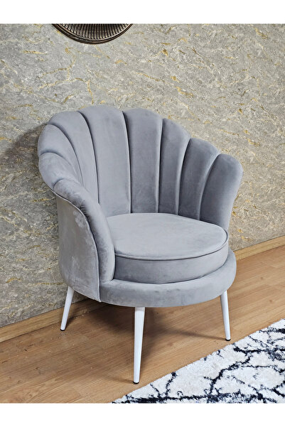 ZAFİR Tekli İstiridye Beyaz Boyalı Sivriltme Ayak Çay Seti Koltuk Tekli Berjer , Balkon, Salon, Ofis