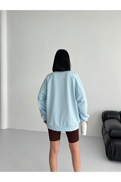 moda paketi Φούτερ με λαιμόκοψη, στάμπα μπροστά, oversize, 2 νήματα