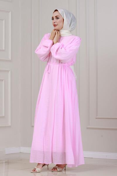Sevitli Pera Dress with Lace-Up Waist-Pink